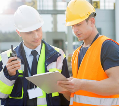Workers with hard hats